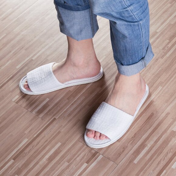 5 Pairs of Waffle Open Toe White Slippers-Two Size Fit Most Men and Women for Sp - Picture 7 of 7